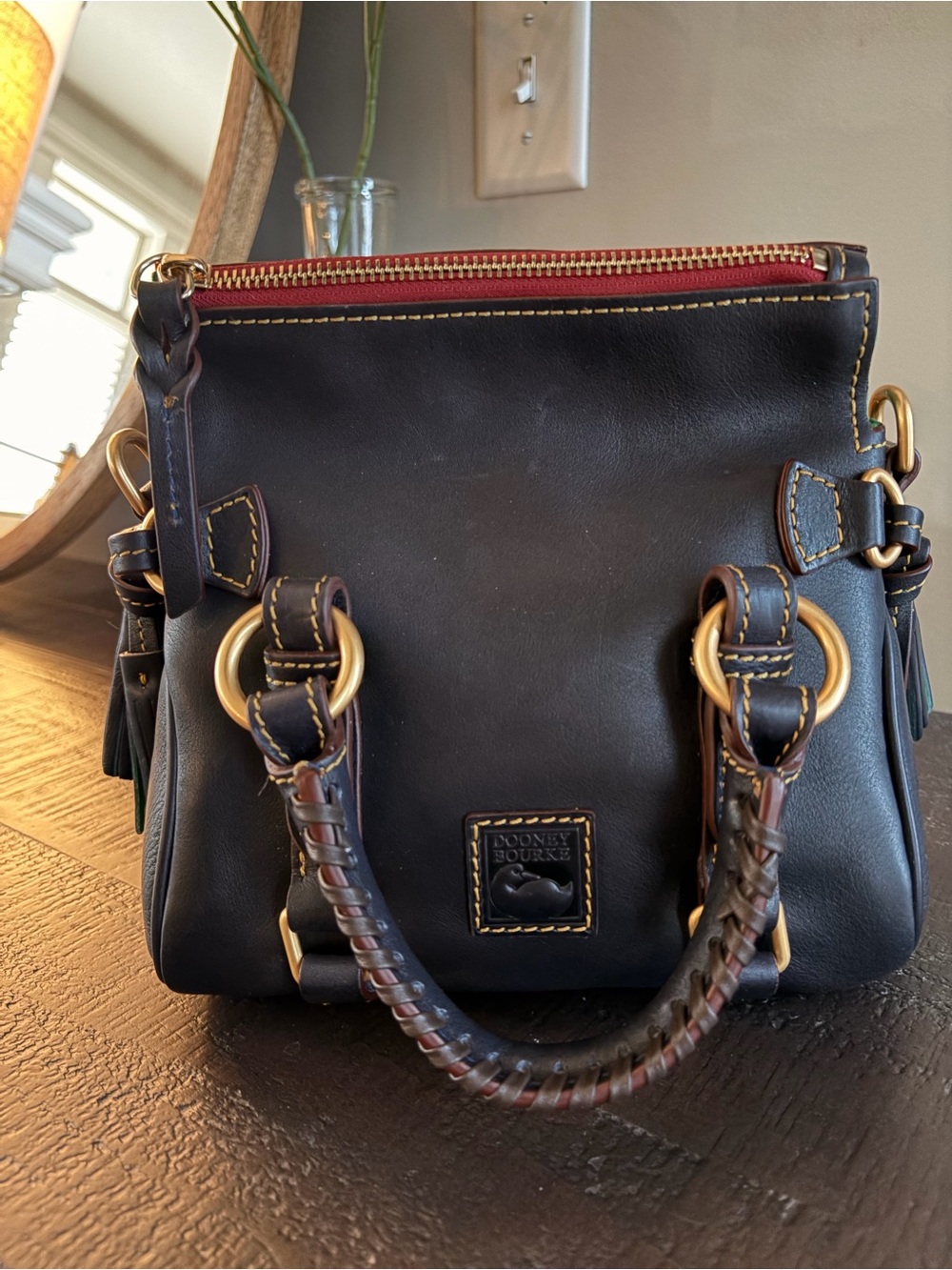 Dooney & Bourke Navy Florentine Leather Nano Satchel - Picture 2 of 10